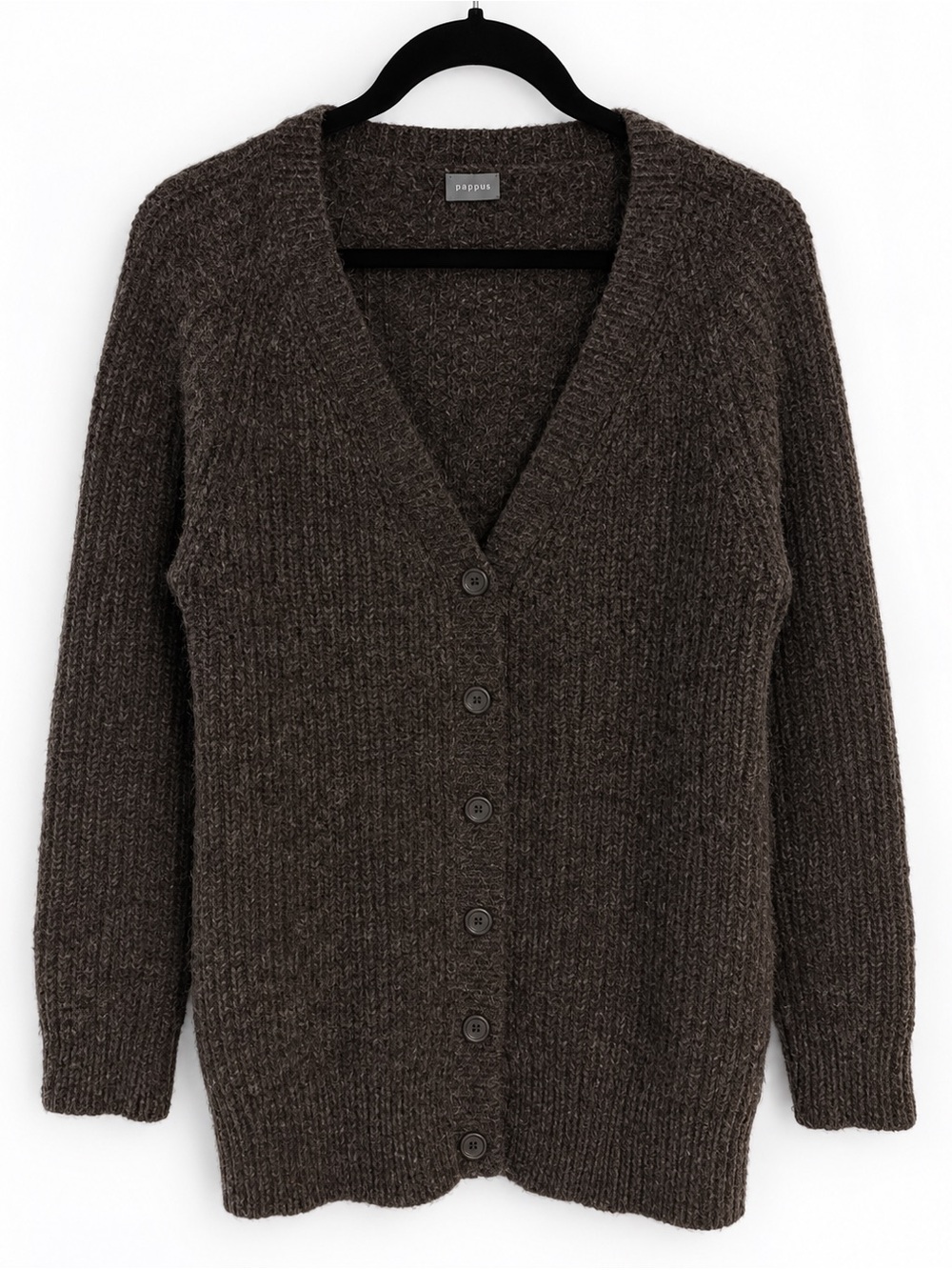 Cozy Ribbed V-Neck Button Cardigan — Brown